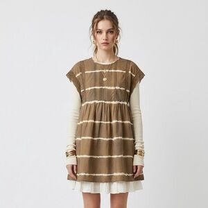 Anthropologie Corey Lynn Calter Brigid Tunic Dress S Brown Tie Dye  Boho Mini